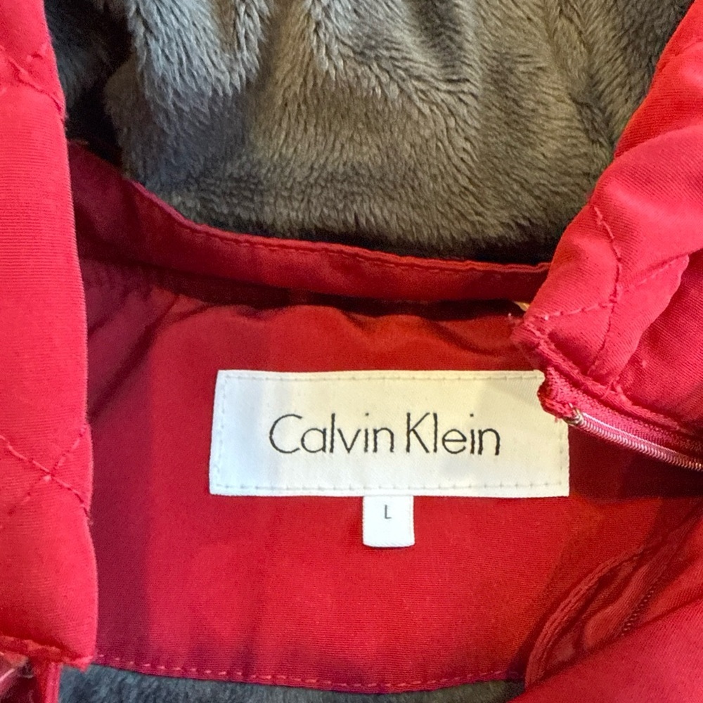 Calvin Klein Women’s Red Quilted  Jacket Size Large Full Zip Removable Hood - Picture 4 of 9